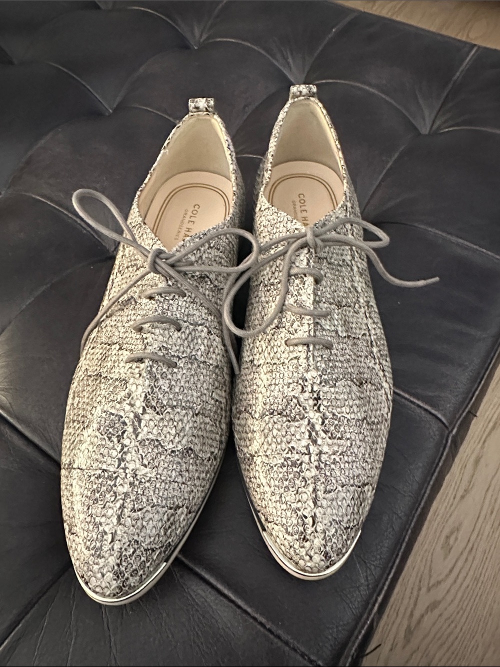 Cole Haan Gray Snake Print Lace-Up Women's Oxfords